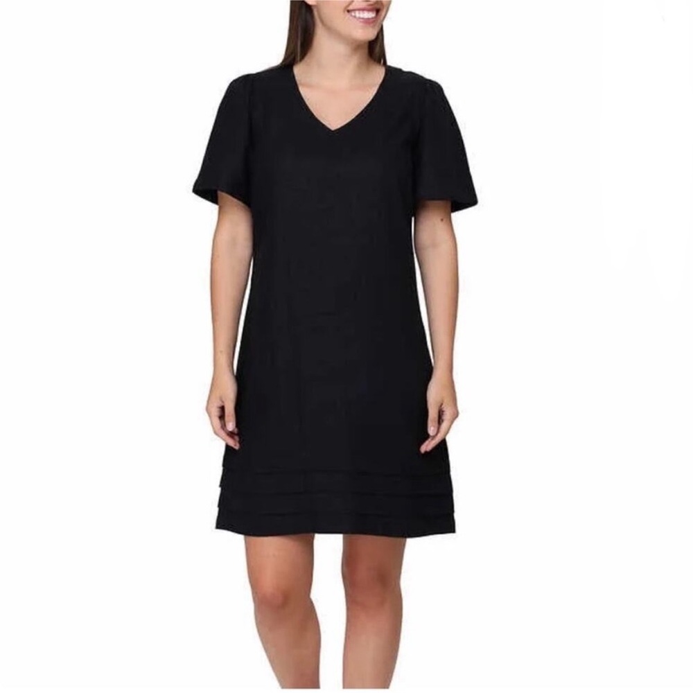 Nicole Miller Linen Blend Black Tiered Dress